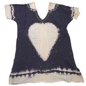 Natural Life Black Heart Tie Dye Boho Kaftan Tunic Gold Accents OS